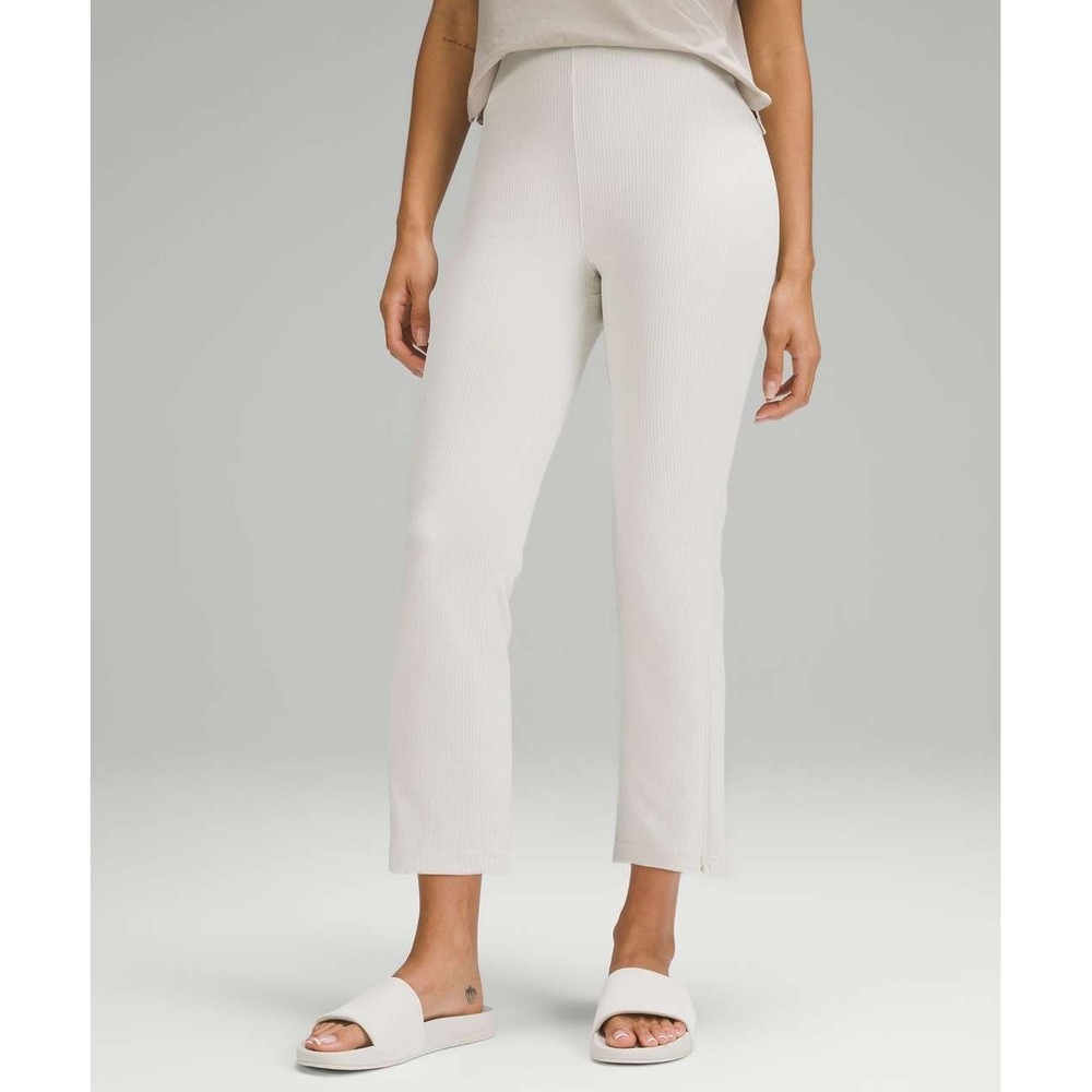Lululemon Ribbed Softstreme Zip-Leg High-Rise Cropped Pants 25" Bone Size 6